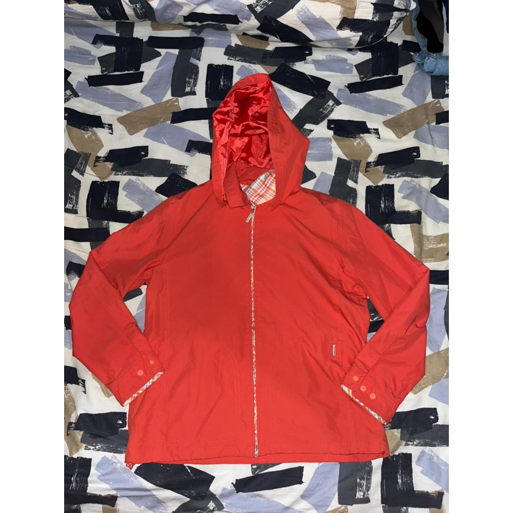 [PRELOVED] Jaket CROCODILE Orange Polos dengan Hoodie / Windbreaker Wanita Parasut