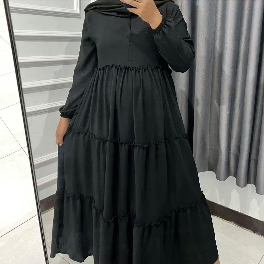 Gamis Susun Serut Luar Bahan crinkle  Airflow premium / Gamis Wanita Terkini / Busana Muslimah Terba