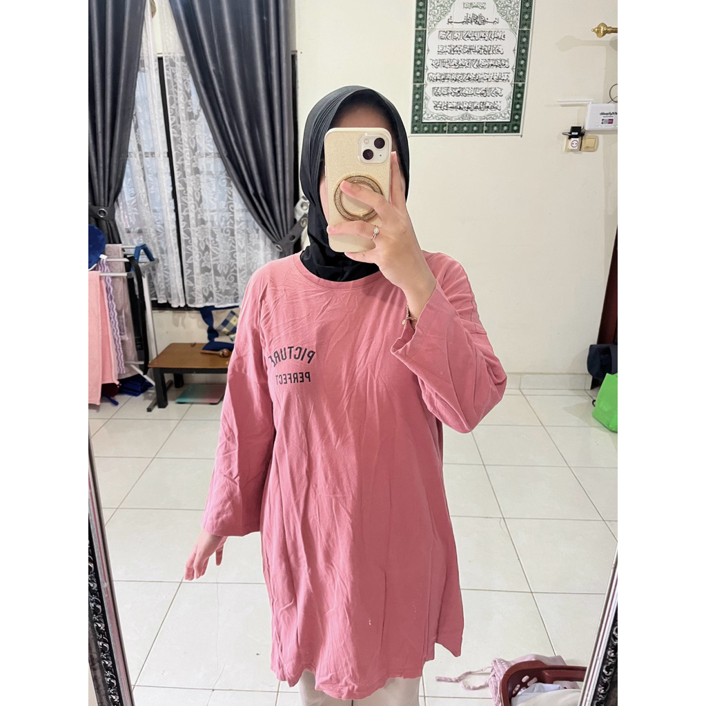 Preloved Baju Kaos Tunik Wanita Pink