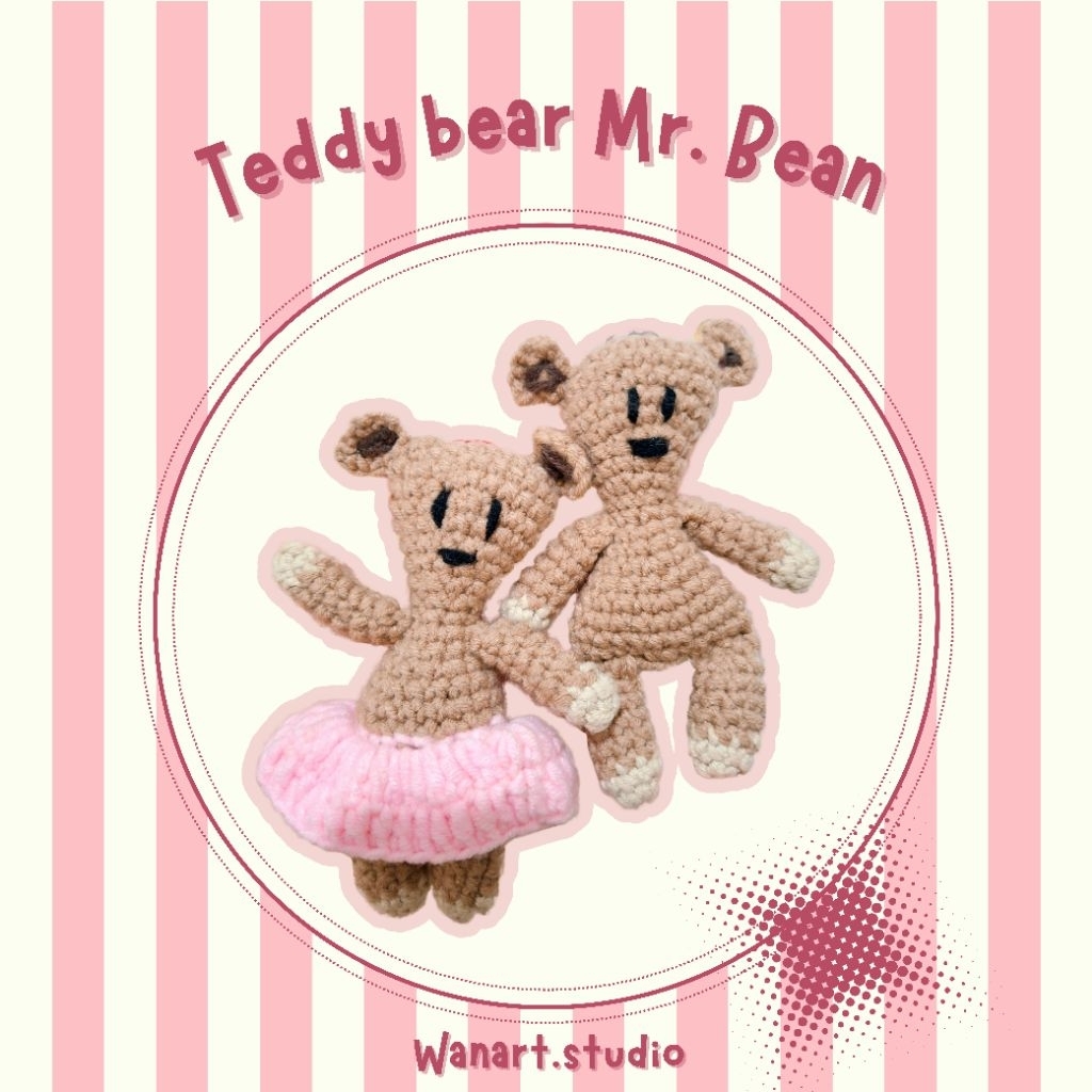 Gantungan Kunci Rajut Teddy Bear Mr Bean | Crochet Keychain Handmade Lucu | Boneka Rajut Mini
