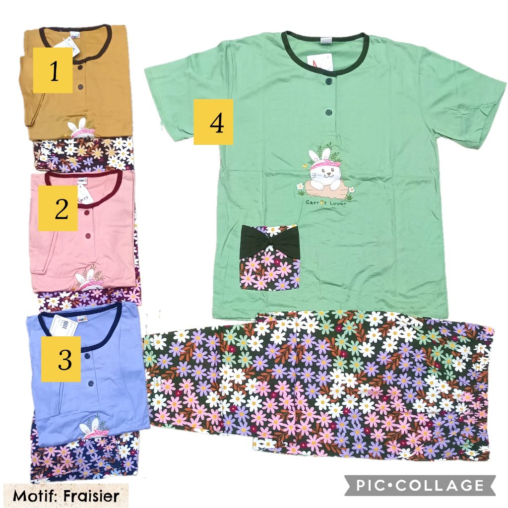 Babydoll Amro CP Label putih wanita dewasa all size Celana Panjang piyama pajama katun one set baju 