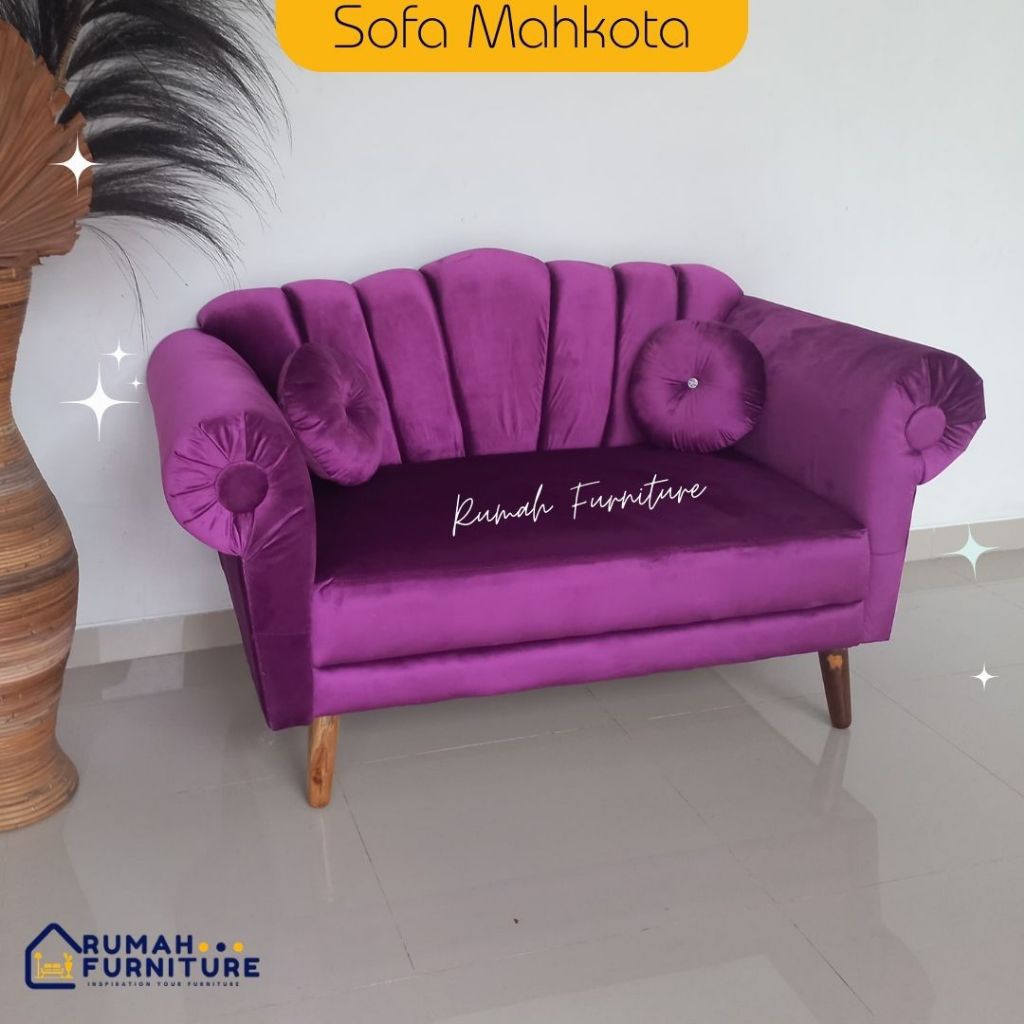 Sofa Mahkota 2 Seater ungu kilap sofa aesthetic minimalis Modern