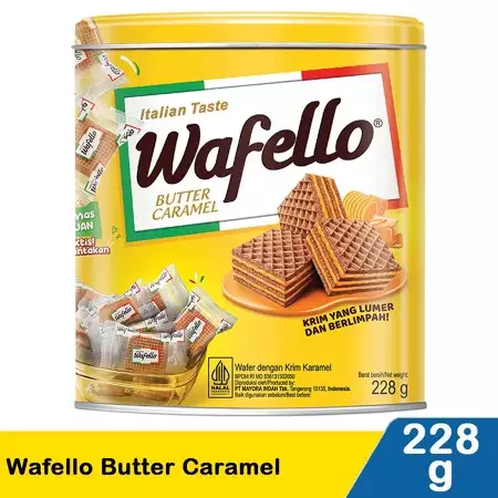 Biskuit Roma Wafer Wafello Rasa Butter Caramel Kemasan Kaleng Isi 228 Gram Makanan RIngan