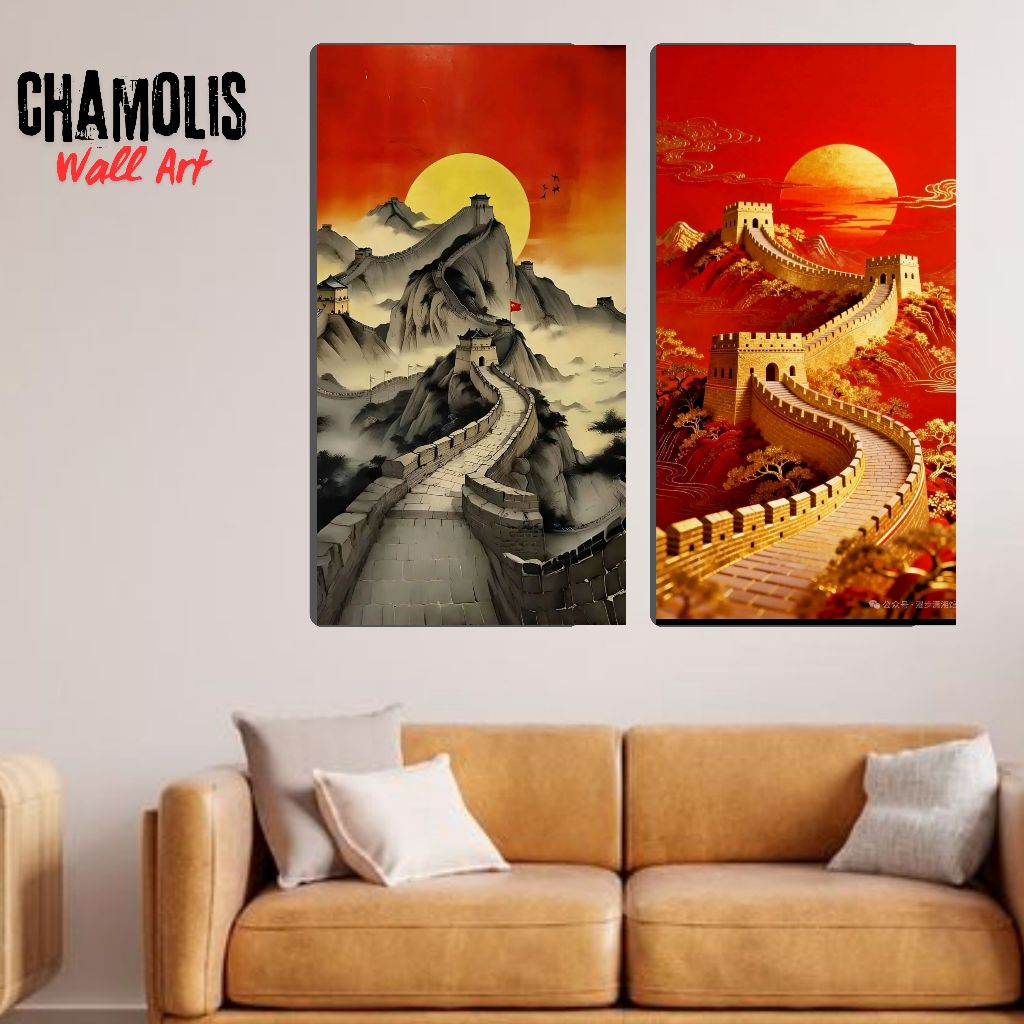 Hiasan Dinding Lukisan Pemandangan Tembok Besar Cina 20x40 Pajangan Rumah Walldecor Aestethic Dekora