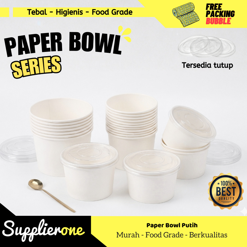 Paper Bowl Putih, Mangkok Kertas, Rice Bowl, Kemasan Makanan, Wadah Sup Termurah, Rice Bowl Putih
