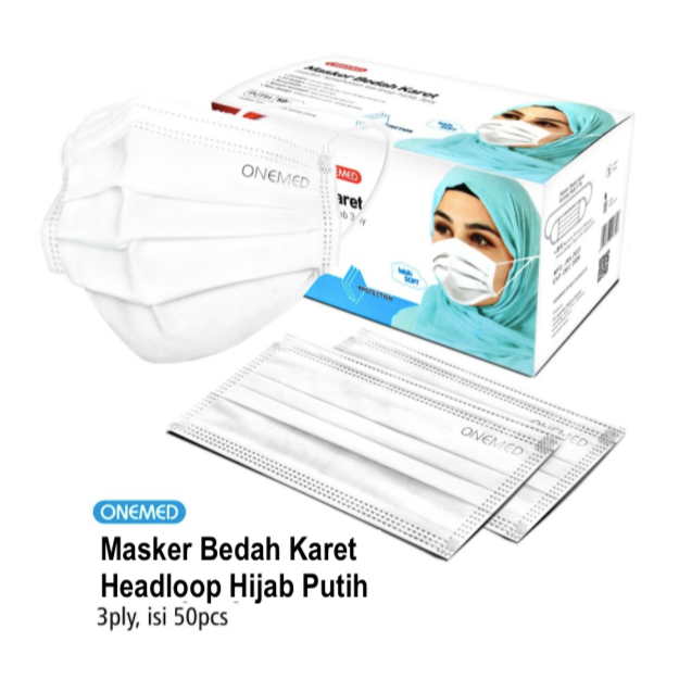Masker Medis Hijab OneMed box 50pcs Warna putih