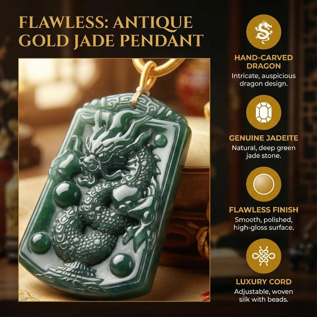 Liontin Batu Giok Carving Naga Natural Jadeite Type A Asli Premium Hijau Tua