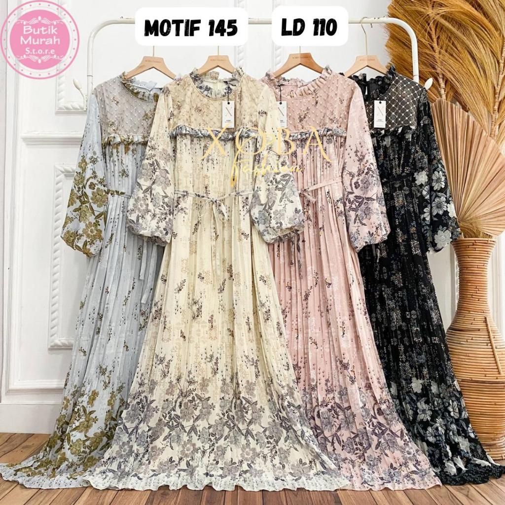 Xoba Fashion 3515 Busana Muslim LD 110 CM Gaun Kasual Wanita Ceruti Mix Tile Motif