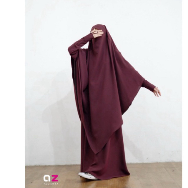 Preloved | SET GAMIS+FK SUMAYYAH series by Azzahra mazen anti uv dark maroon