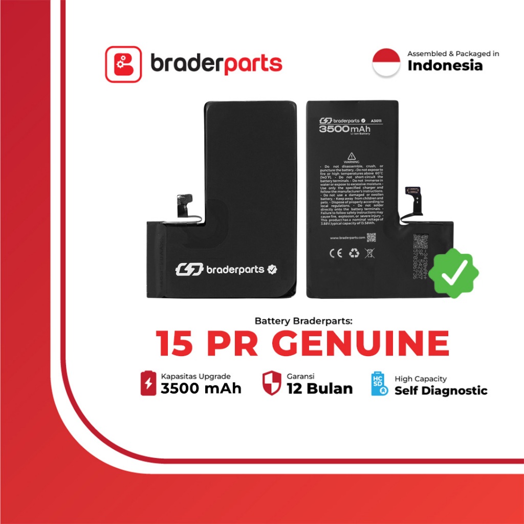 Braderparts Baterai Battery Batre  for iPhone 15 Pro