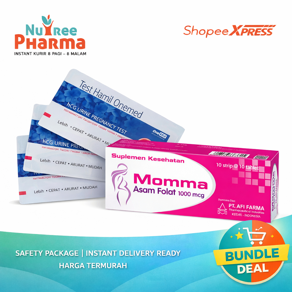 Paket Test Hamil Onemed + Momma Asam Folat 1000 mcg | Test Pack Akurat + Vitamin Ibu Hamil | Program