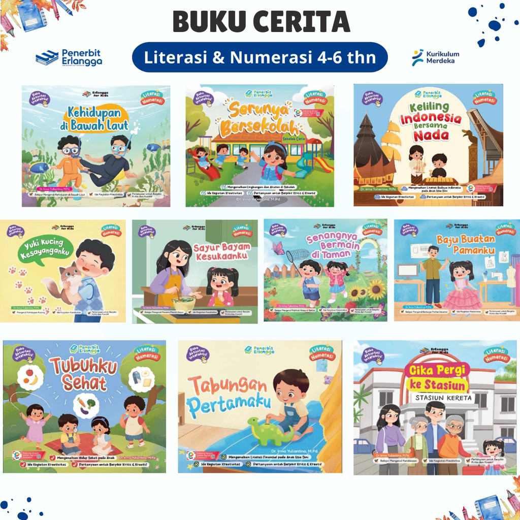 BUKU CERITA LITERASI NUMERASI TK PAUD 4-6 TAHUN - ERLANGGA FOR KIDS