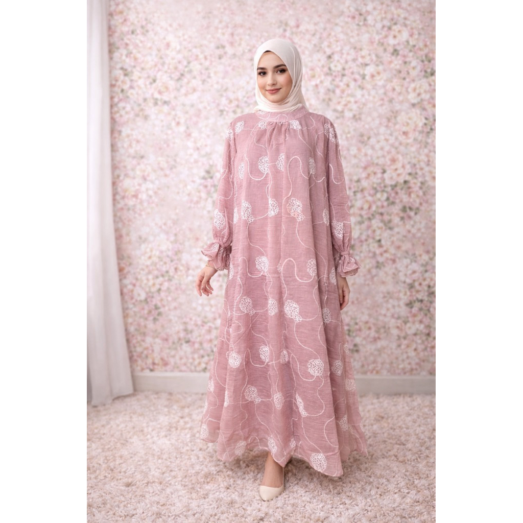 Gamis Jumbo Wanita Motif Elegan LD 130 Dress Muslimah Longgar Premium