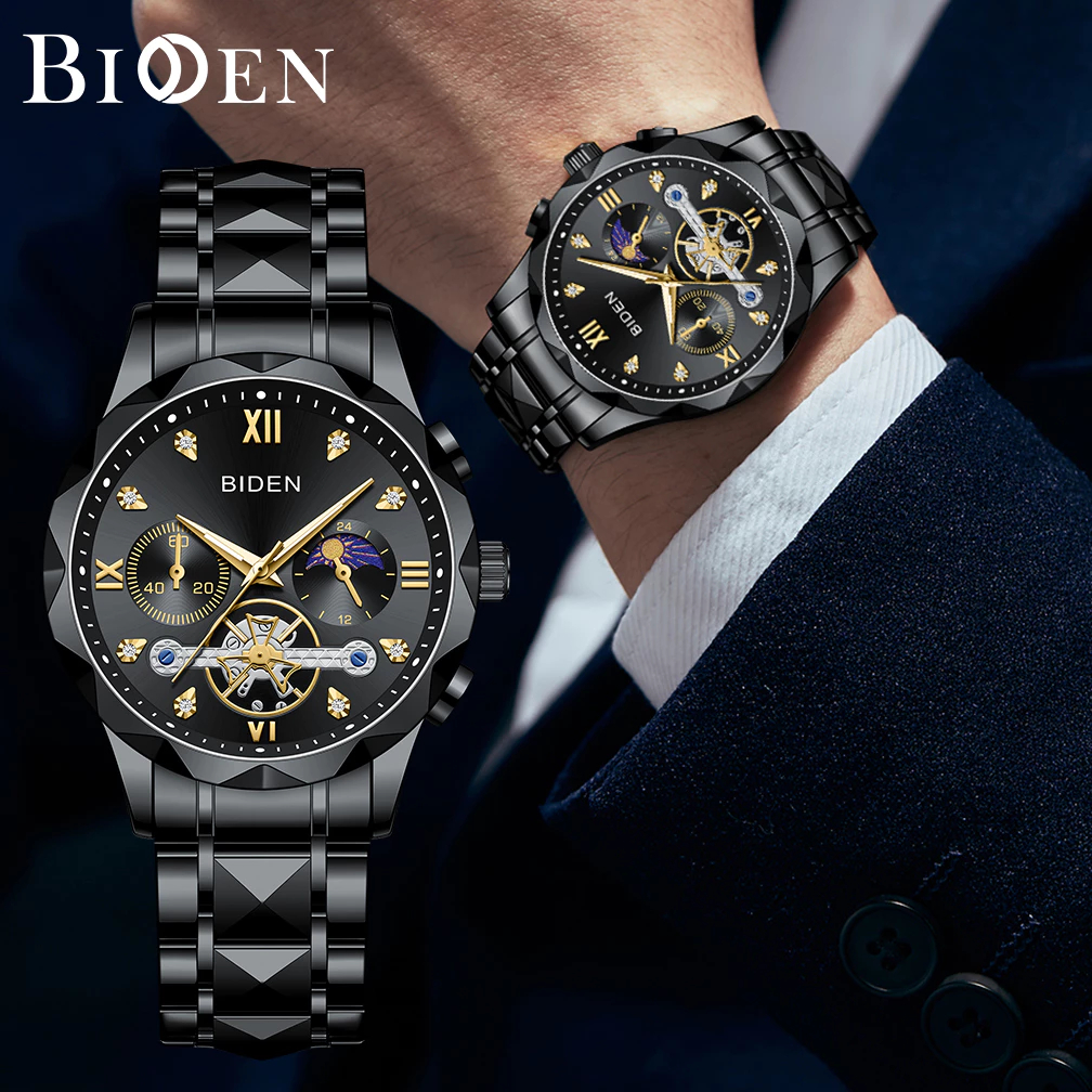 BIDEN Jam Tangan Pria Anti Air Original Multifungsi Chronograph Calendar Bercahaya