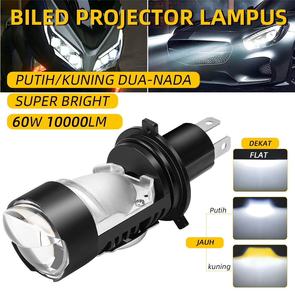 Lampu LED FLAT Motor Mobil H4 60W 10000LM 6000K LED Chip Aluminium