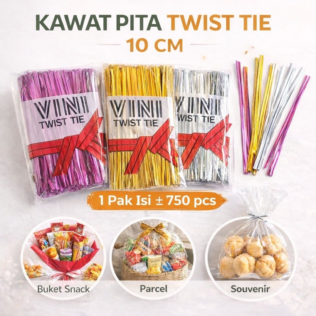 Pita Kawat Souvenir 10 cm Twist Tie Tali Ikat Hias Kawat Emas Sovenir