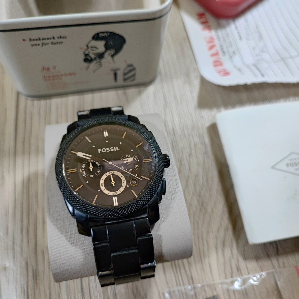 Jam Tangan Pria Fossil FS4682 Stainless Steel Besi Full Black Original