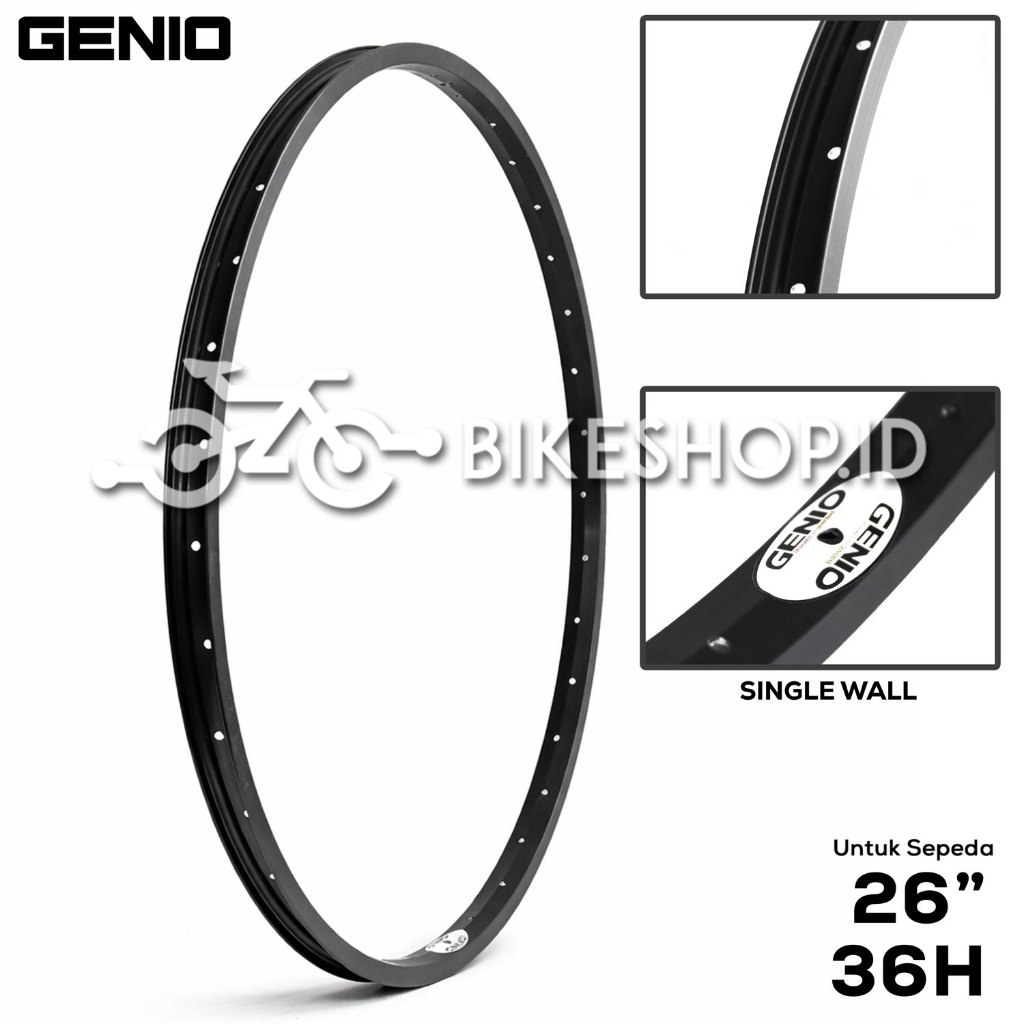 Velg Sepeda 26" / Rims Alloy Single Wall Untuk Sepeda 26inch Hitam 36H GENIO| High Quality