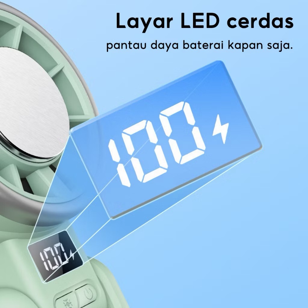 Kipas Angin Mini Portable Layar LED Cerdas Pantau Daya Baterai Dengan AC Bisa Cas