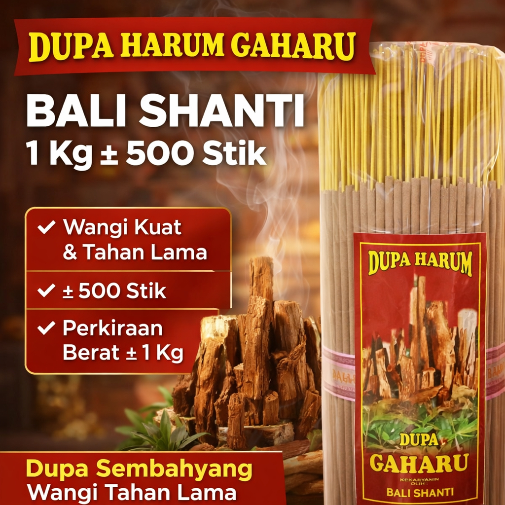 Dupa Aroma Gaharu Bali Shanti 1kg ±500 Stik – Dupa Sembahyang Wangi Alami