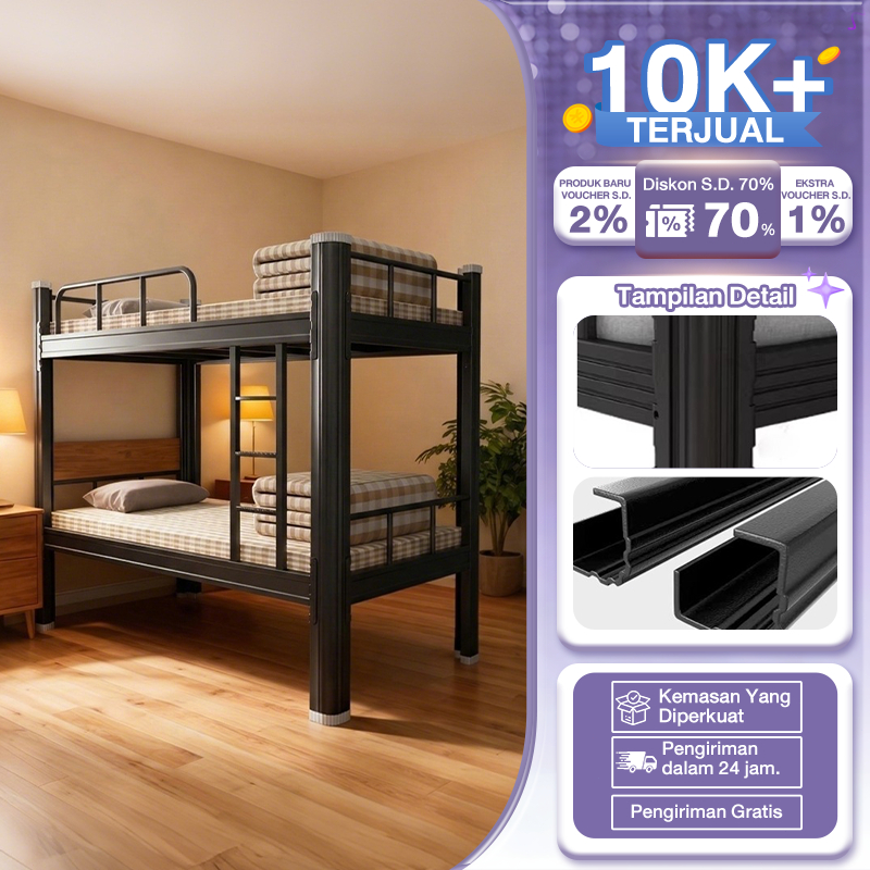Ranjang Susun 2 Tingkat Anak dan Dewasa Ranjang Tingkat Besi Tempat Tidur Susun Asrama