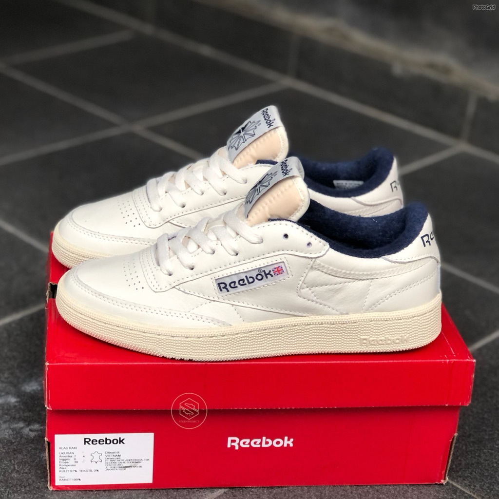 REEBOK CLASSIC CLUB C 85 VINTAGE CHALK WHITE BLUE BLACK ORIGINAL