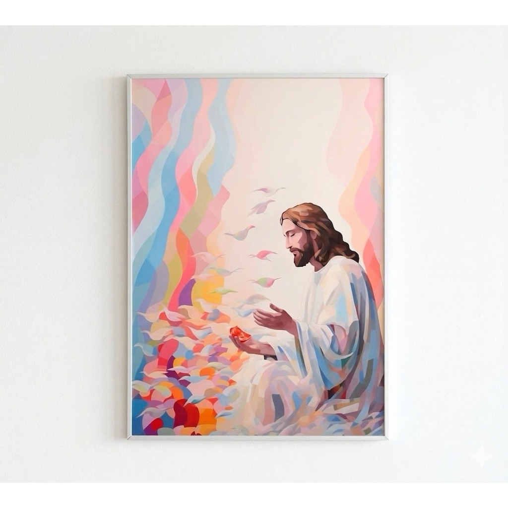 MASTER CANVAS - Cetak Kanvas Lukisan Yesus Pastel - Hiasan Dinding Kristiani - Dekorasi Kamar & Ruan