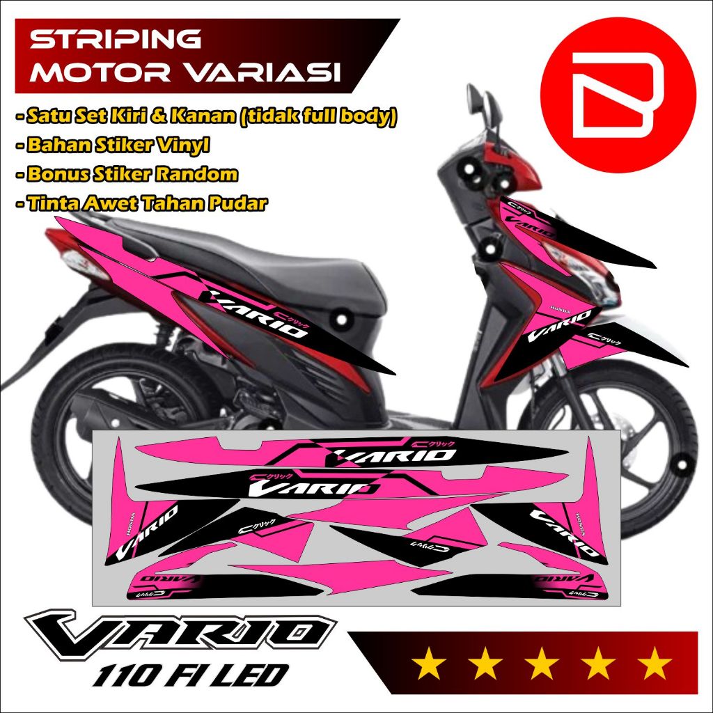 Striping Vario 110 FI LED Keren - Striping Vario 110 Injeksi  GAGAH - Set Stiker Motor Kece Variasi 