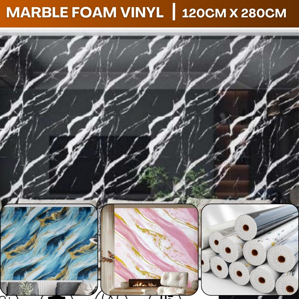 Wallpaper Marble Foam Vinyl Marmer Roll Aluminium Foil Stiker Dekorasi Ruangan Granit Foam Glossy