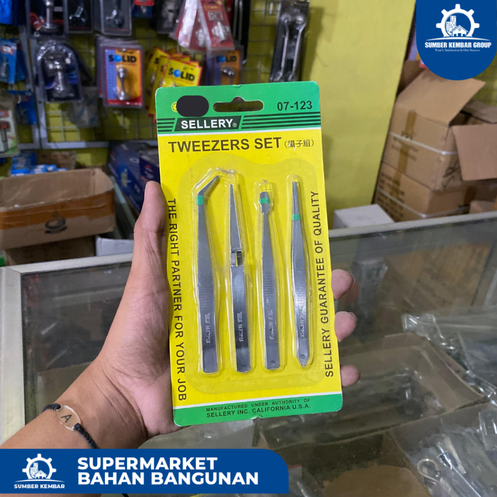 Sellery Tweezers Set (Isi 4 Pcs) - Pinset Stainless Steel Serbaguna 07-123