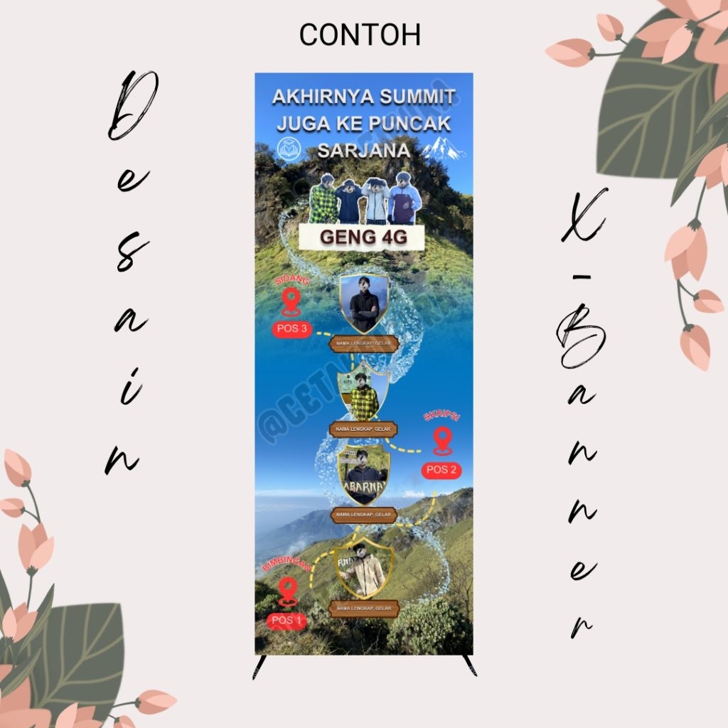 X BANNER Wisuda Custom / Banner Sidang / Banner Ulang Tahun - Free Desain & Tiang