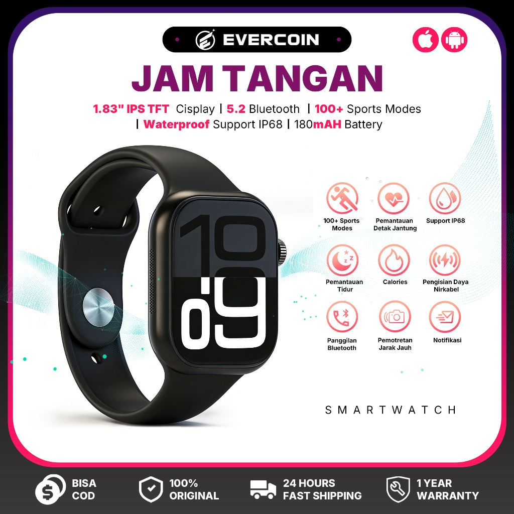 Smartwatch Bluetooth Call Jam Tangan HP Bisa Telepon Anti Air Jam Tangan Pintar Pria Wanita Layar HD