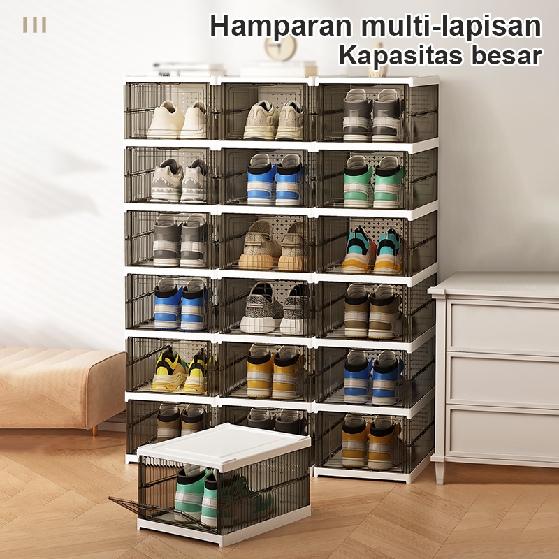 Rak Sepatu Susun Tertutup Kotak Sepatu Lipat Multifungsi Bahan Kokoh Anti Rayap - Lemari Sepatu