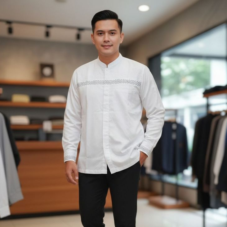 3’NThree Kemeja Koko Tangan Panjang Pria Koko Bordir KMJ41422