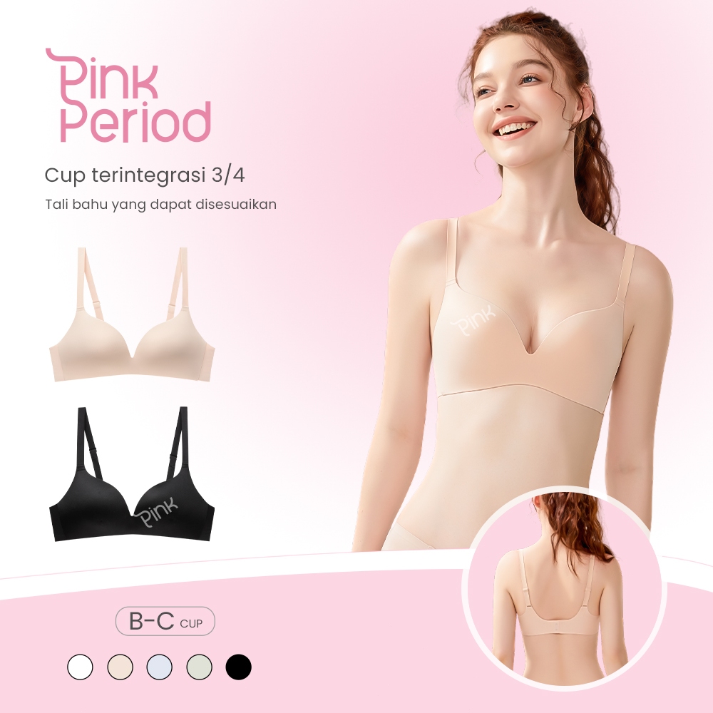 Pink Period Bra Seamless WanitaTanpa Kawat Busa Tipis Bahan Zero Feel One piece Bra Premium Import T