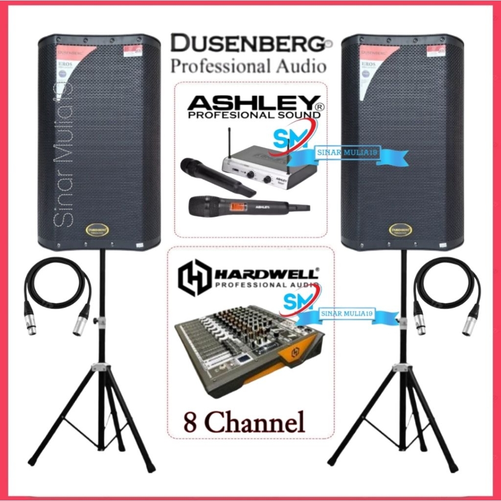 Paket Sound System Speaker Aktif 15 Inch DusenBerg Eros 15 Mixer Hardwell Pro FX8 Mic Wireless Ashle