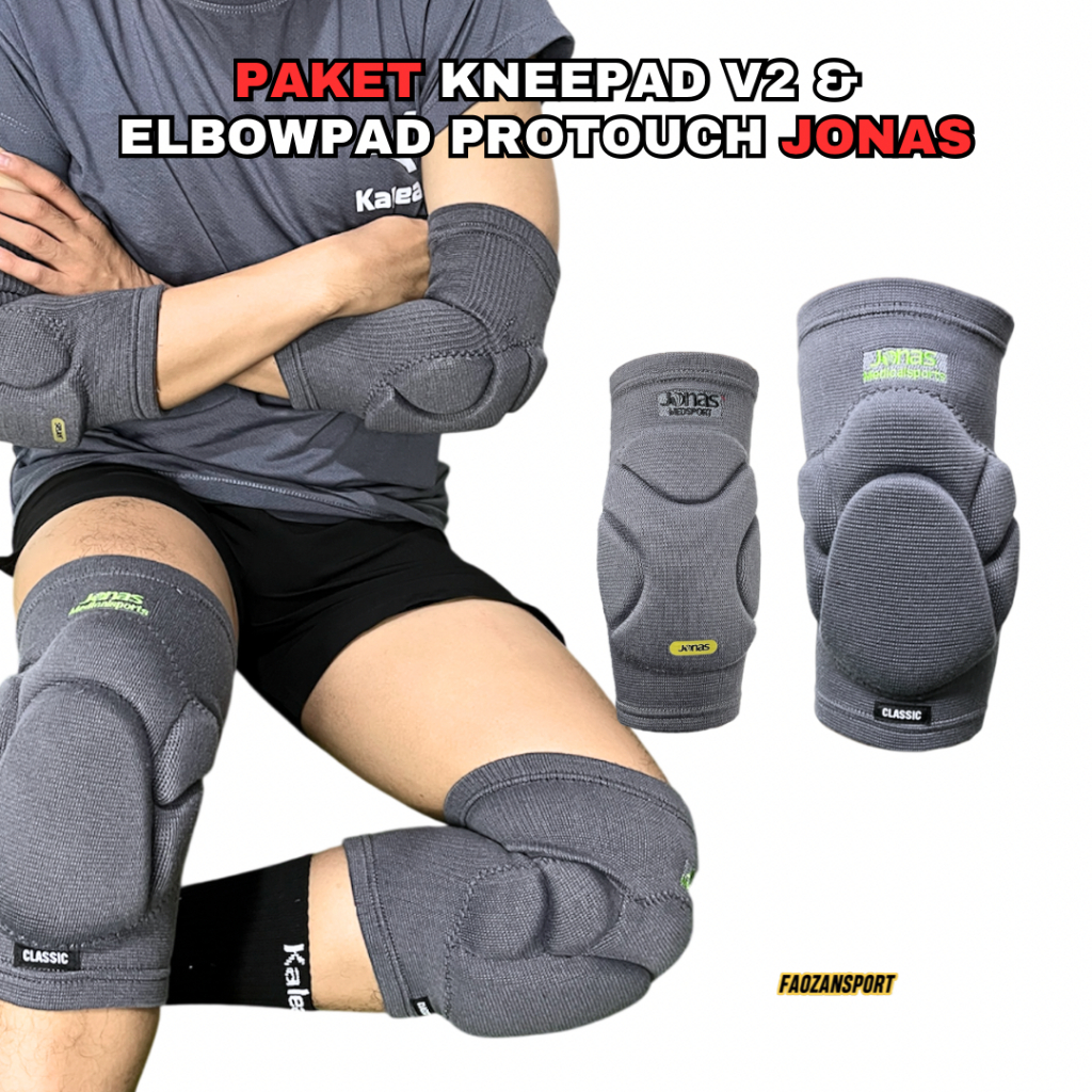 Satu Paket Deker Pelindung Lutut Siku Jonas V2 Pro Touch Pelindung Benturan Kiper Futsal Original
