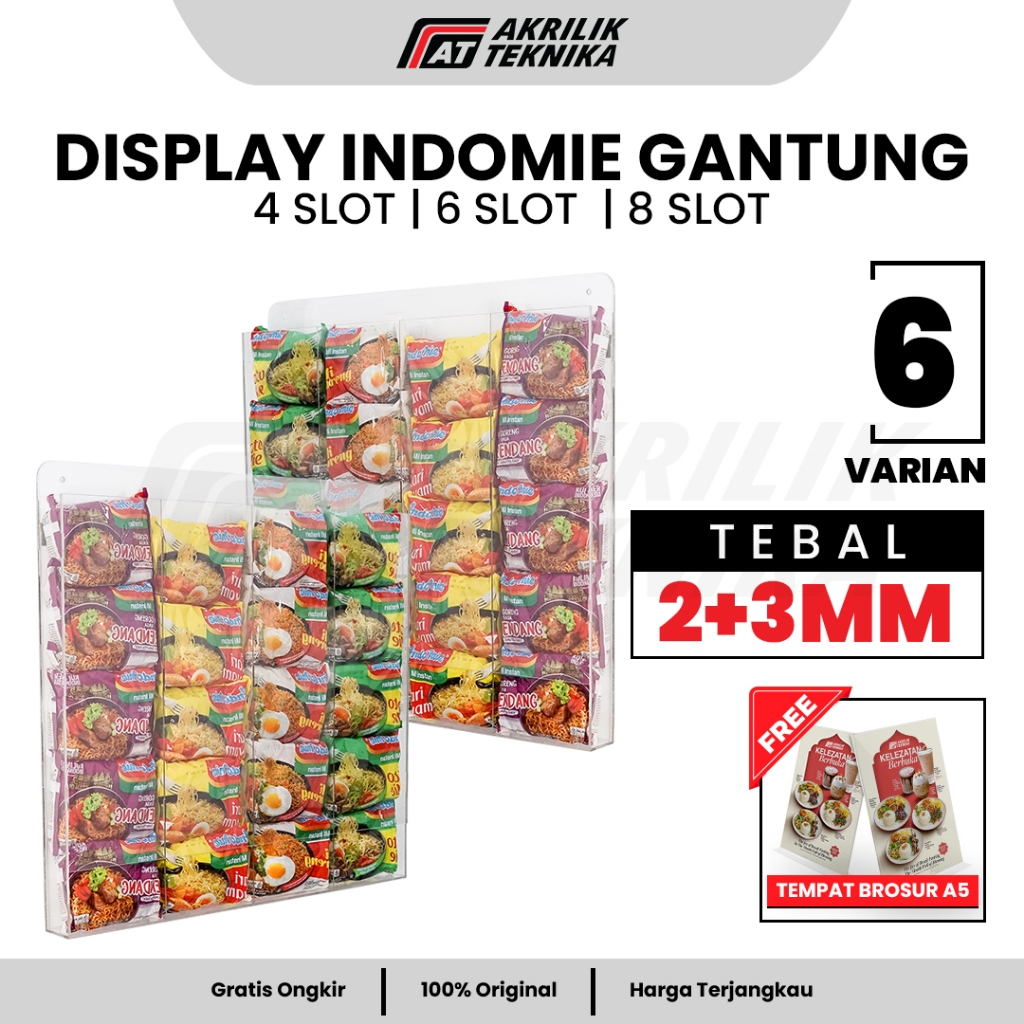 Akrilik Display Rak Mie Instant | Rak Display Indomie Gantung 4 Slot 6 Slot 8 Slot