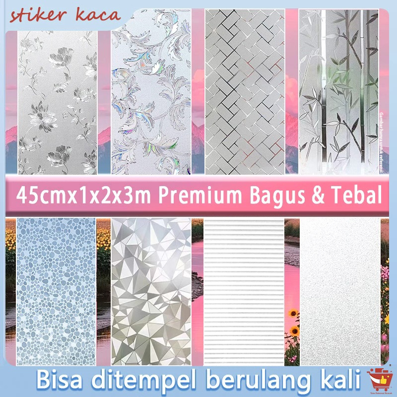 Wati stiker kaca jendela  inlay tahan 3D Hologram L45cm/P100cm,200cm,300cm 17pola anti UV asli berku