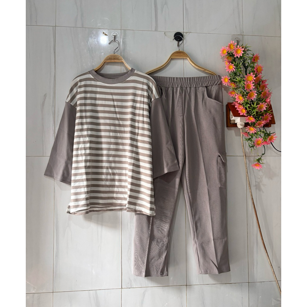 setelan celana wanita knit premium set knit wanita setelan celana kaos knit wanita setelan salur set