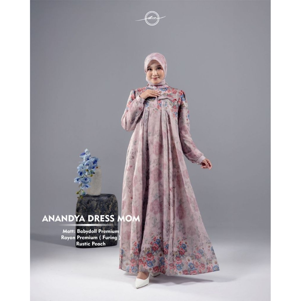 Zameera Gamis Anandya Midi Dress Mom Ceruty Babydoll Premium