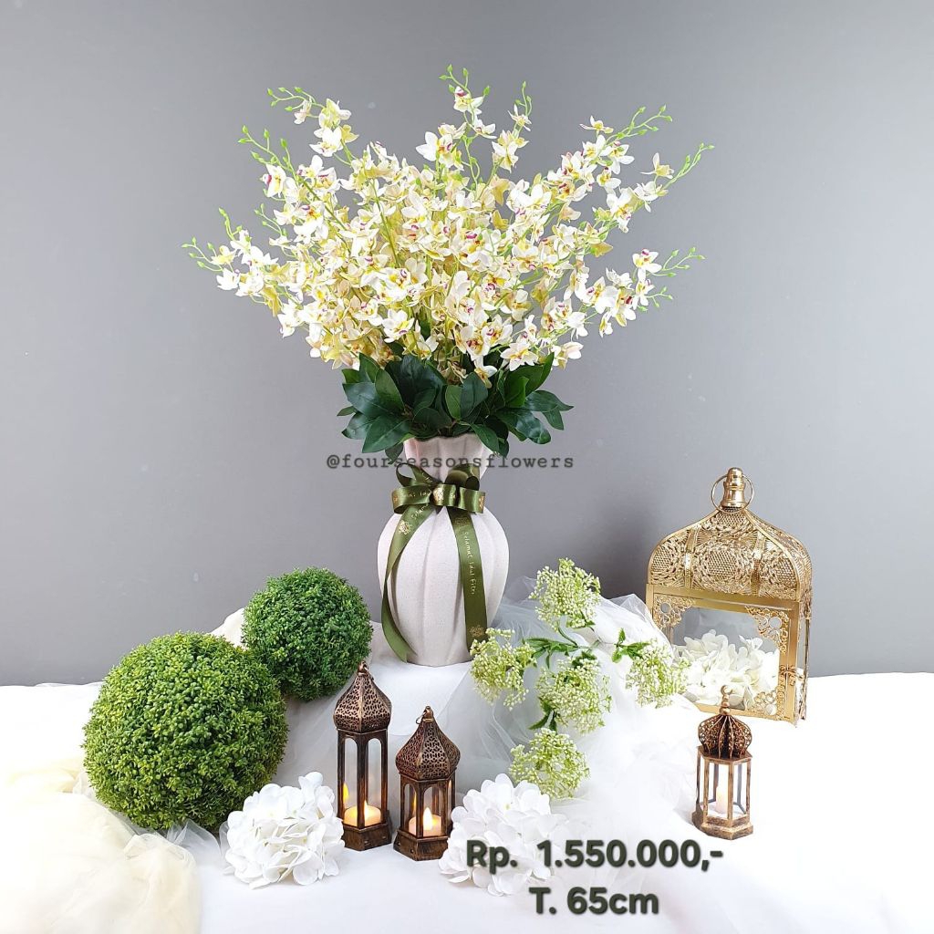 (EDISI RAMADHAN) Rangkaian Bunga Anggrek Dendrobium x3 Artificial Premium/ Hiasan Bunga Meja Idul Fi