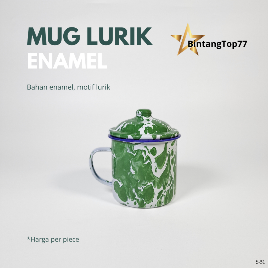 Mug Tutup Enamel Motif Lurik / Cangkir Minum Shinko (HARGA PER PIECE)