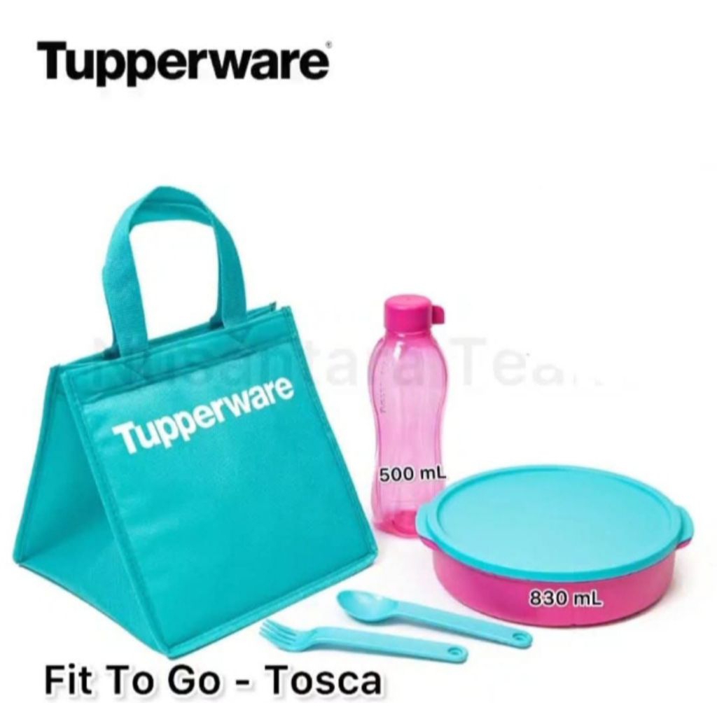 Tupperware Fit to go Lunch Set dapat tas, tempat makan besar skat, botol minum, sendok garfu makan