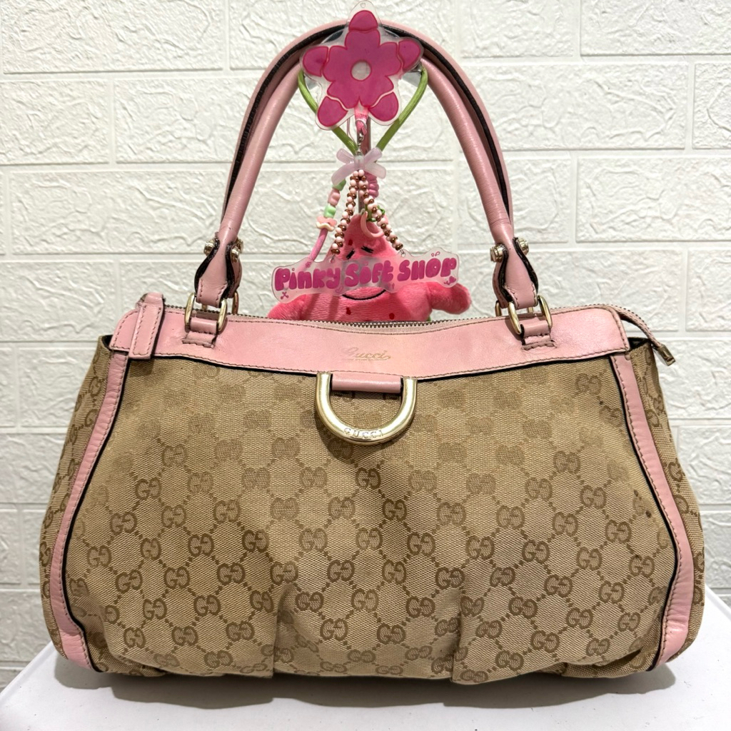 tas shoulder g*cci. tas ketek kulit mix kanvas g*cci. tas prelop. coklat pink