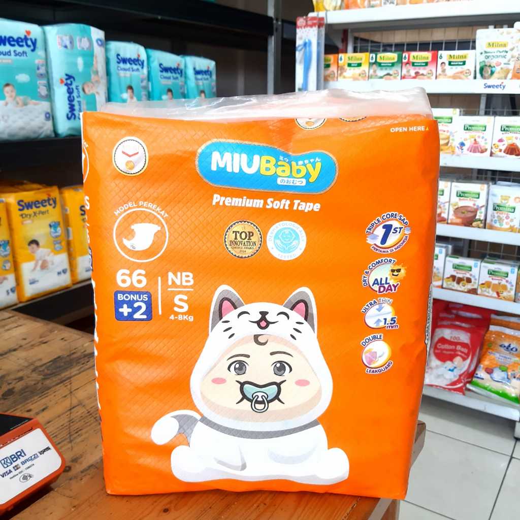 Popok MIU Baby Premium Soft Tape NB S 66+2 MIU Baby Popok Bayi Perekat Diapers Baby NBS 66+2