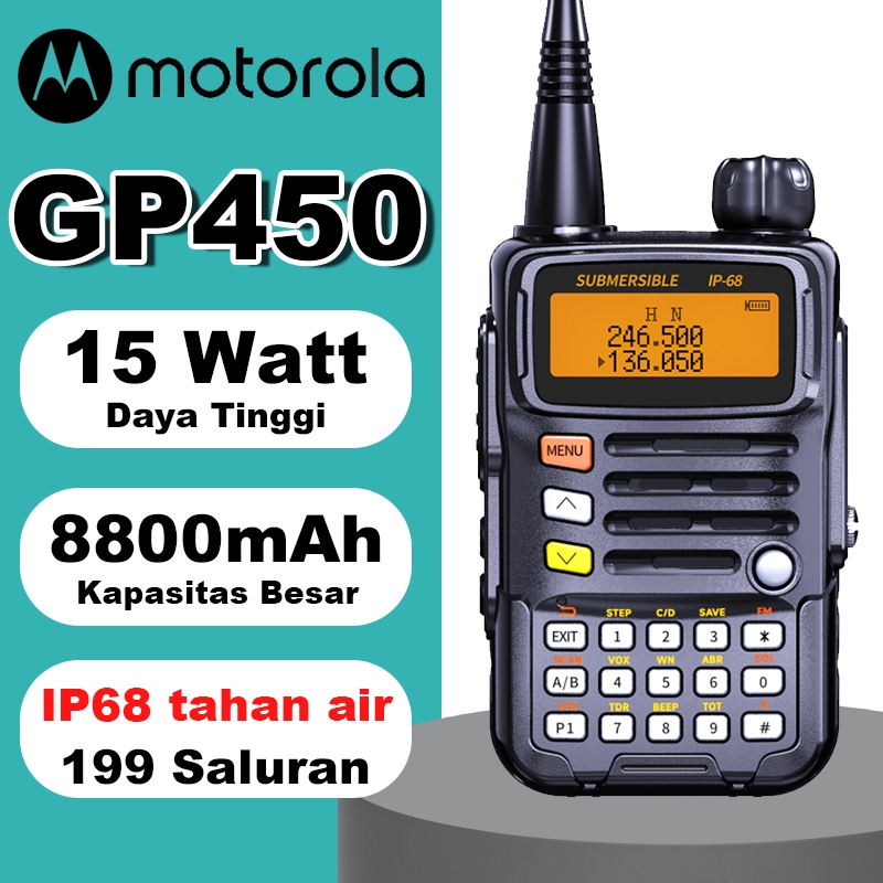 HT Motorola GP450 IP68 Tahan air Handy Talky High Power 15Watt UHF/VHF Analog Radio Walkie talkie ja