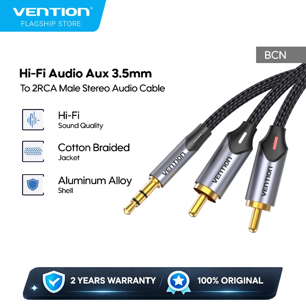 Vention Kabel Audio Aux 3.5mm to 2RCA Male Stereo Audio Cable - BCN