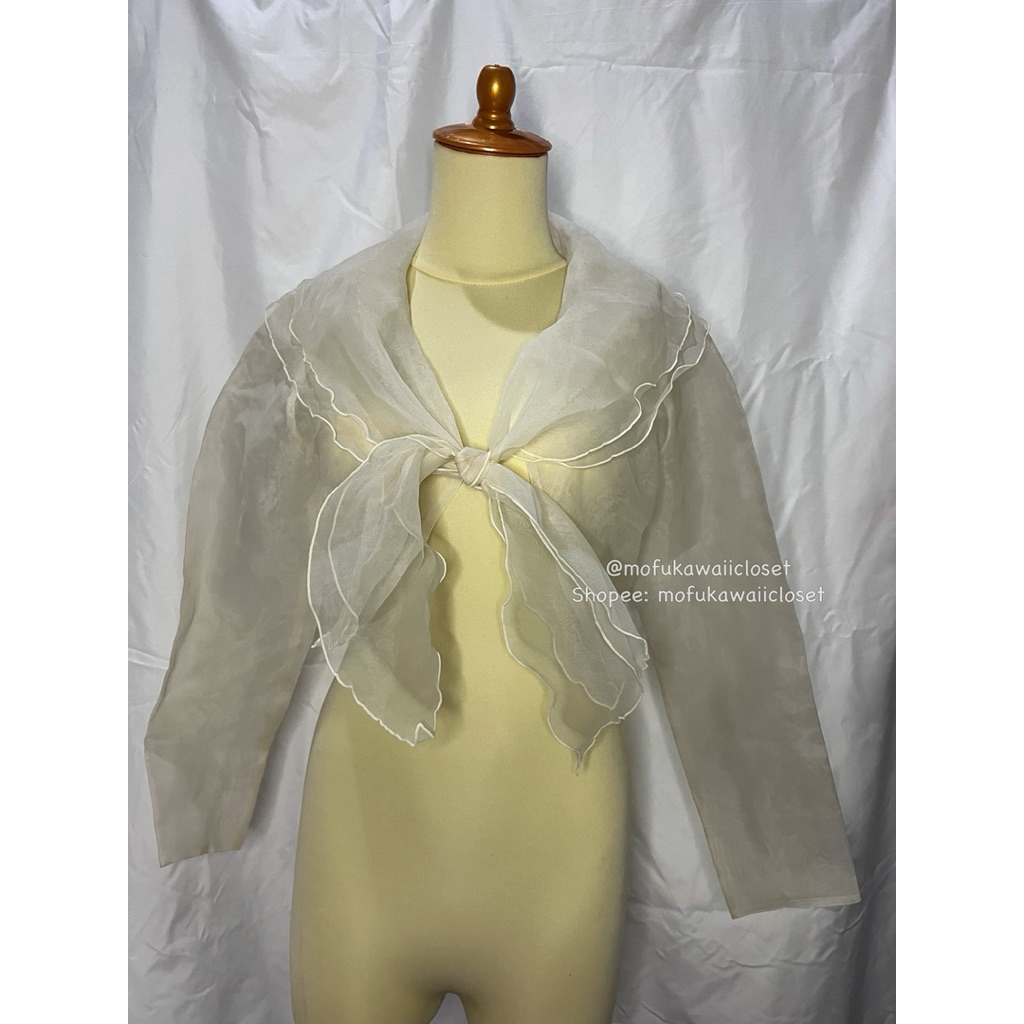 [[READY Daily Kawaii Y2K Coquette Mori Goth Vintage Outfit] Eprise Outer Bolero Broken White