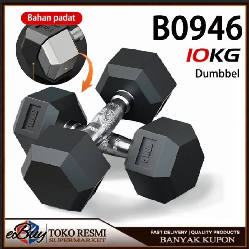 e-Buy 10 Kg Hex Rubber Dumbbell/Dumbbell Karet Hexagonal
